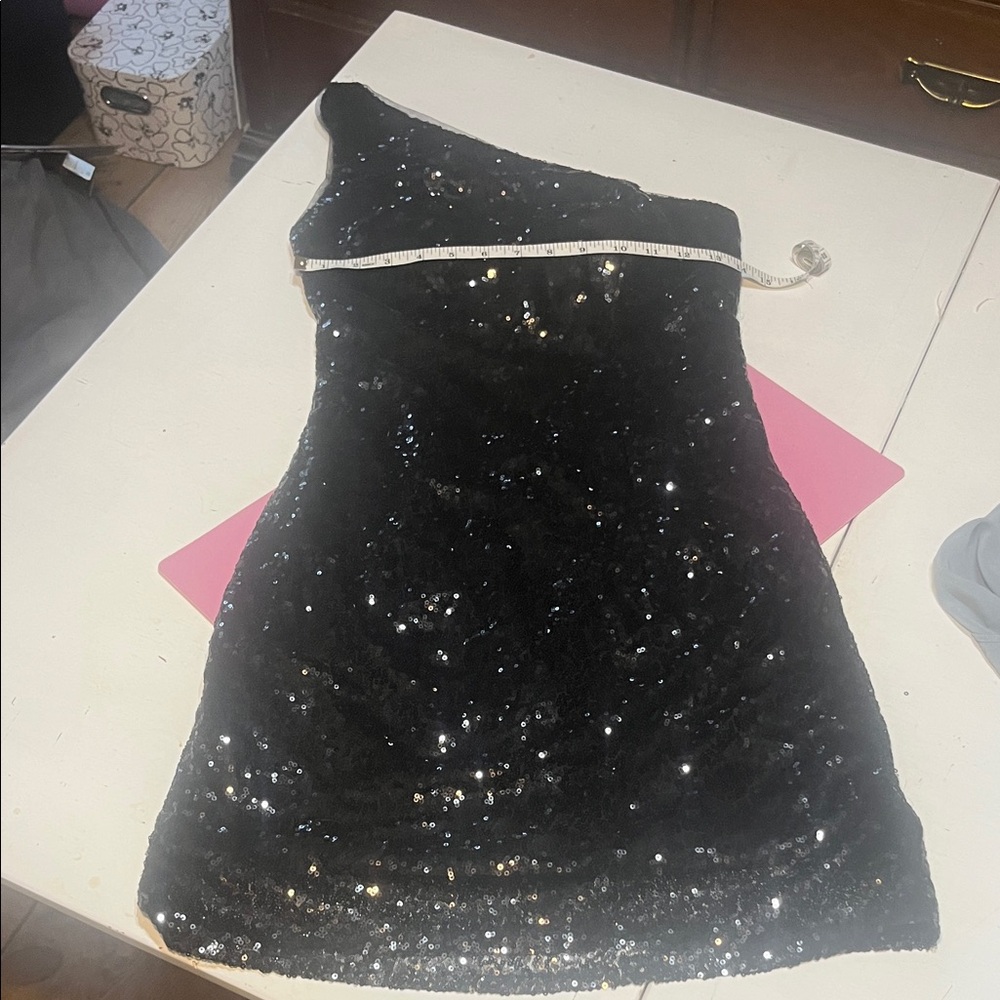 Source Unknown Black Sequin One Shoulder Dress